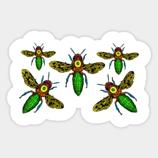happy bees flying colorful to the hive Sticker